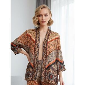 NWOT Bl^nk London Anthropologie Red/Brown Boho Cardigan Short Kimono - One Size